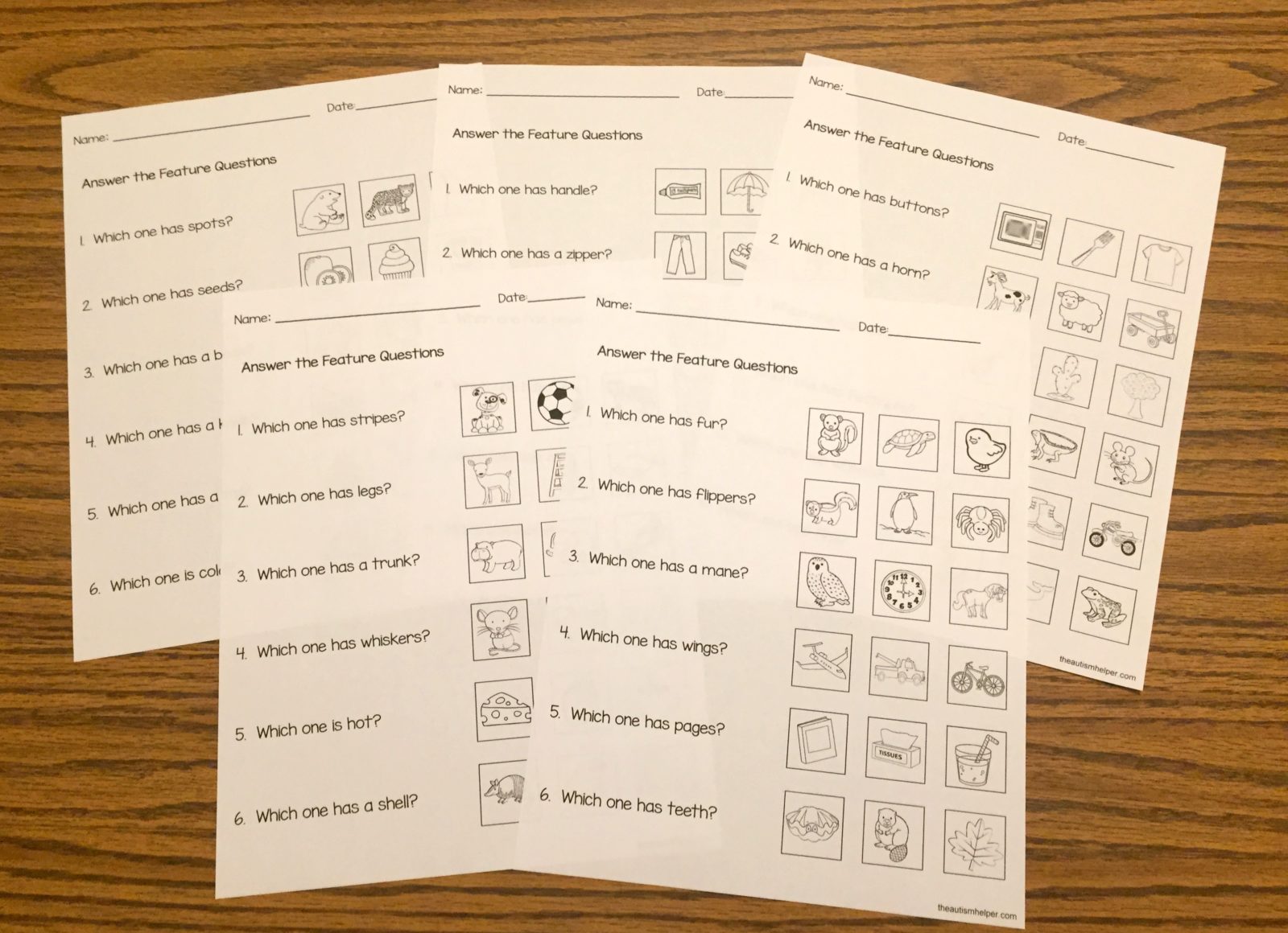 Free Feature Worksheets - The Autism Helper