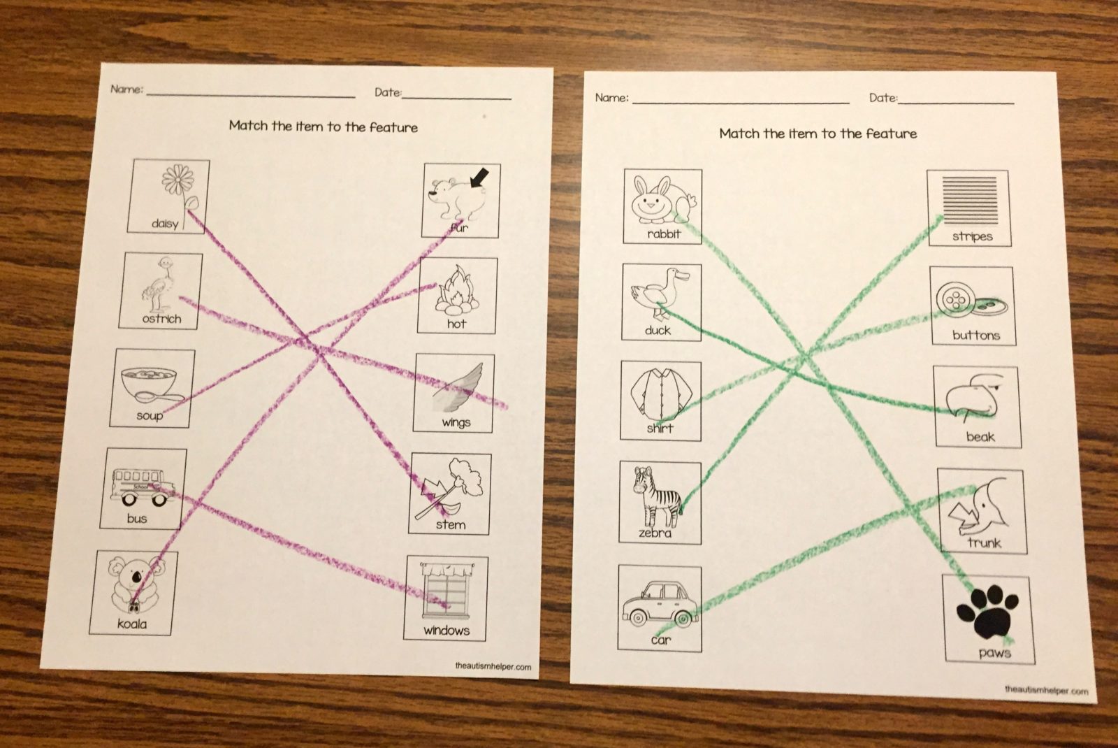 Free Feature Worksheets - The Autism Helper