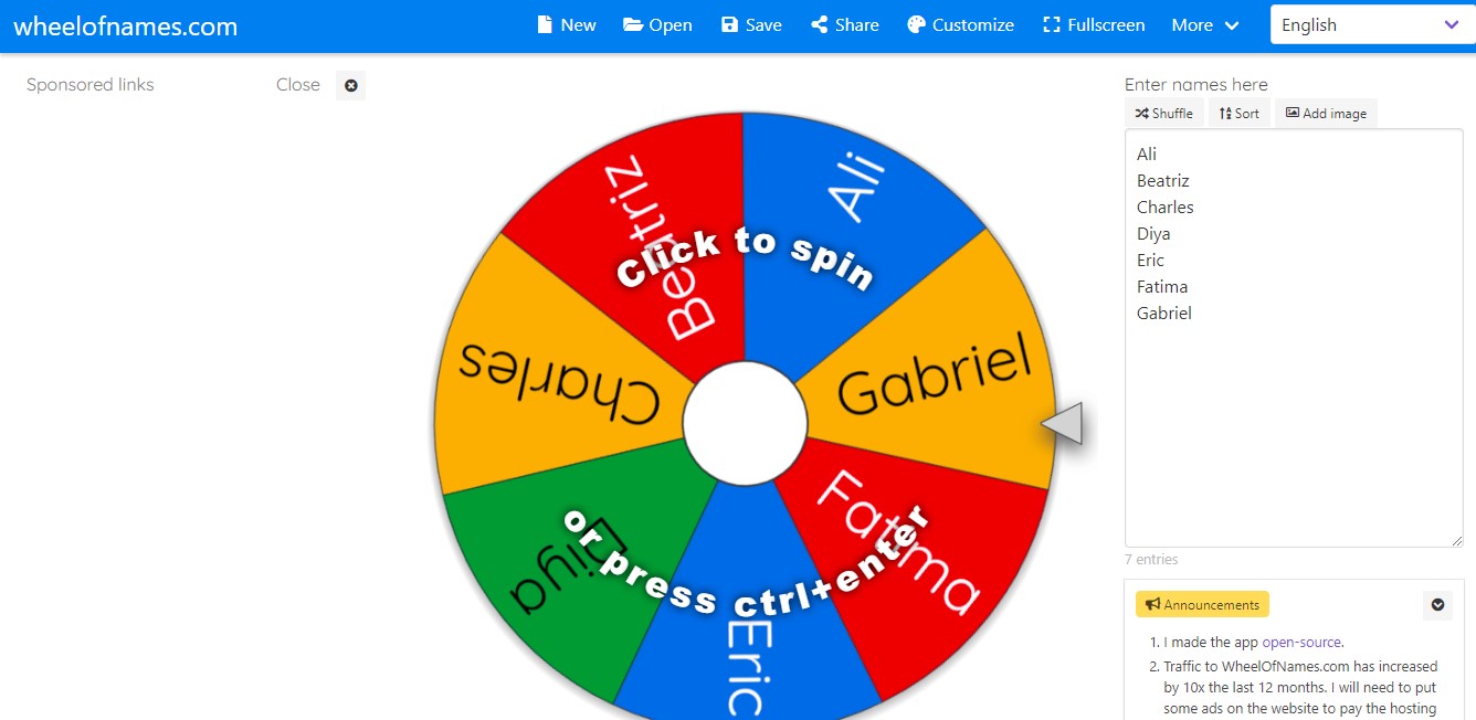 wheel of fortune random name picker