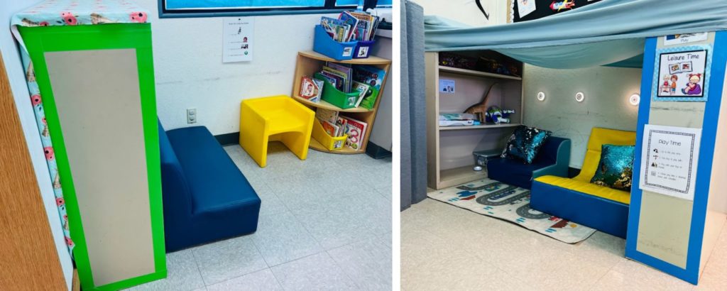 Here is an example of how I color code my centers using colored duck tape.