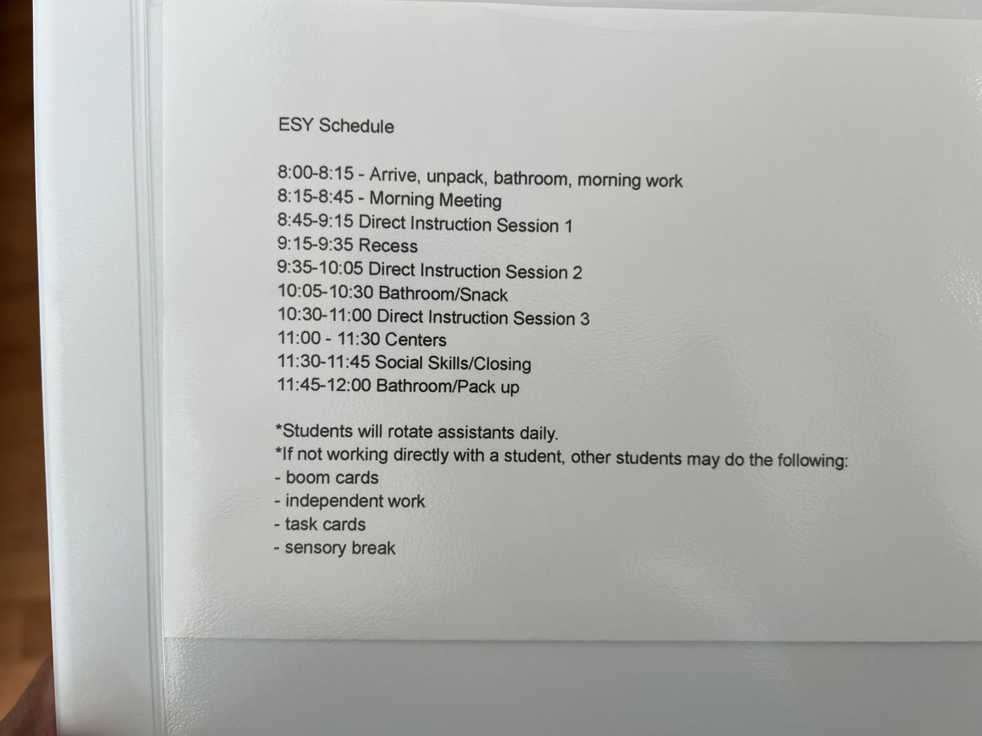 Easy ESY Lesson Plans and Activities