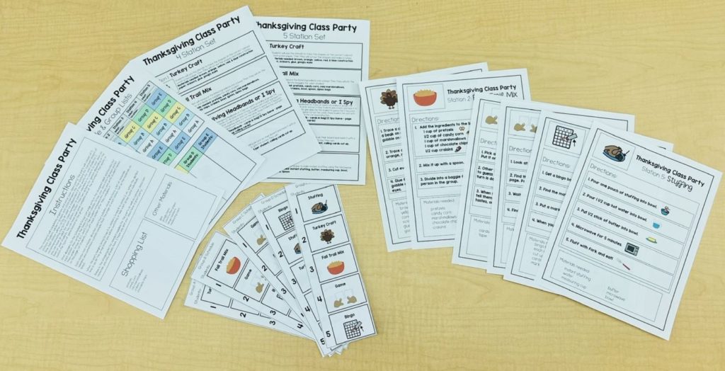 This is a photo of what is included in the Thanksgiving Class Party Setup Kit.
