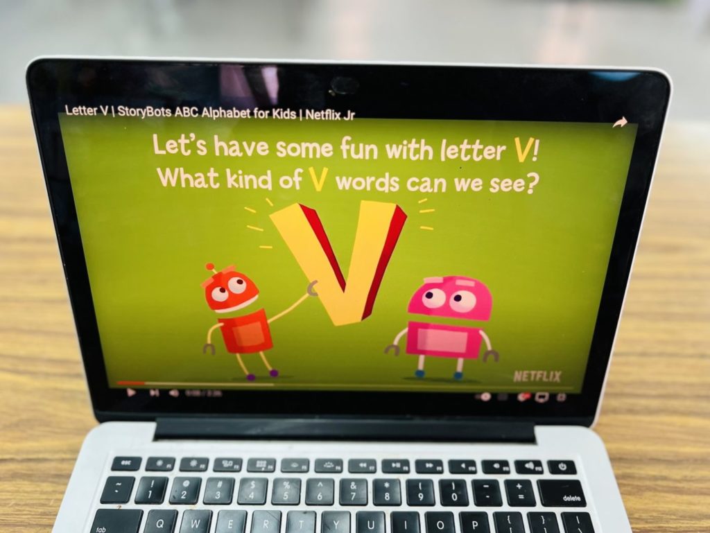 This is a photo of my favorite learning video on YouTube for the alphabet. This is the letter V.