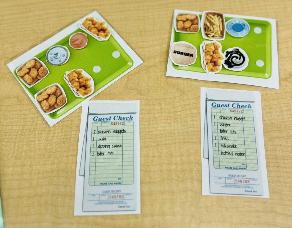 This vocational work task helps people practice how to read an order ticket and fulfill the order.
