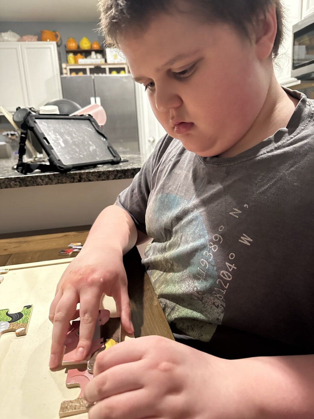 George building a puzzle