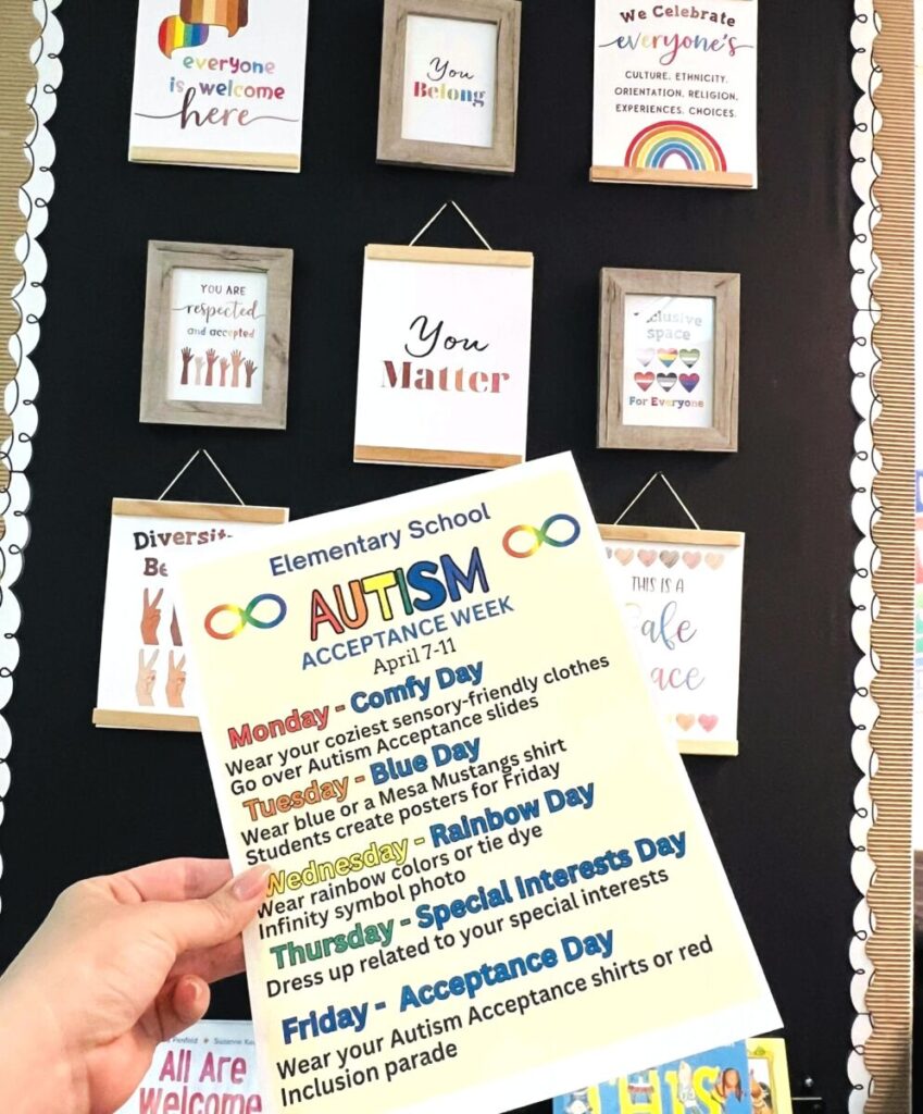 this is a photo of an Autism Acceptance Week flyer created for an elementary school